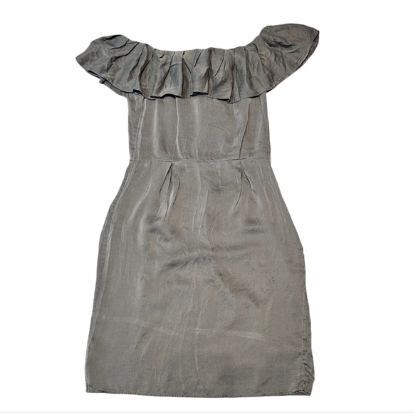 Banana Republic Olive Green 100% Silk Off the Shoulder Mini Dress Size 0 Q60 - Picture 11 of 11